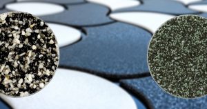 Terrazzo Granitech Monolith permeable driveway system showing color options and aggregate detail