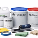 Terrazzo Granitech Fine complete kit with plaster, primer, sealer, and tools.